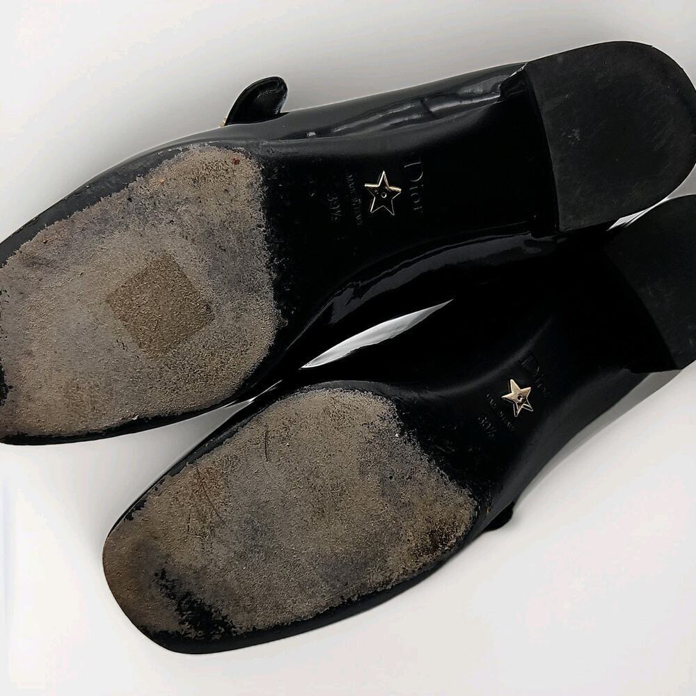 DIOR Baby D Mary Jane Ballet Pumps Black Patent Leather Gold Logo sz 39.5 - Picture 14 of 14